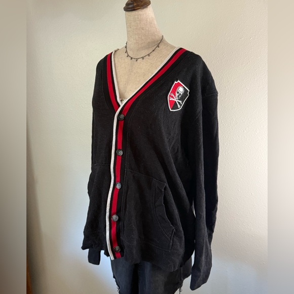 Club Room Black Cardigan with Red and White Accents - Picture 1 of 3